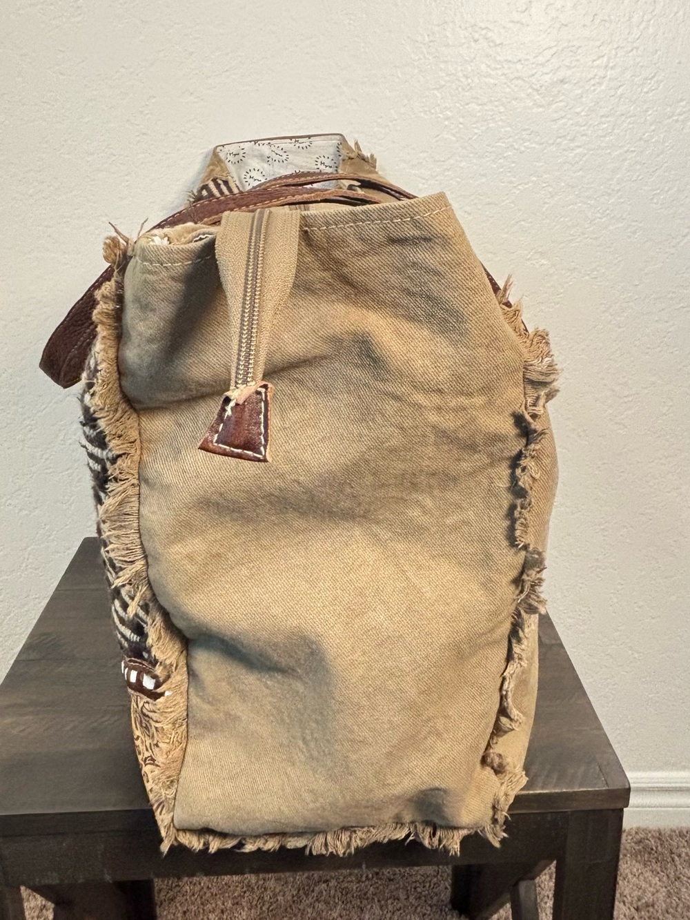 Myra Bag Large Brown Patterned Tote Bag Leather Handles Cowboy Western Travel - Picture 6 of 14